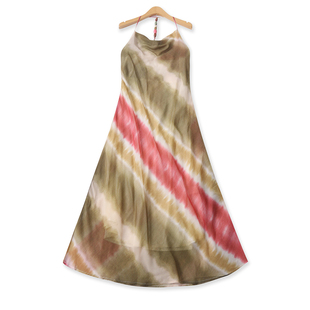 雪纺扎染连衣裙夏季新款外贸女装波西米亚度假显瘦拉链长裙19793