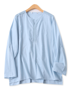 大码棉衬衫秋季新款外贸女装百搭套头宽松拼接蕾丝长袖上衣17209