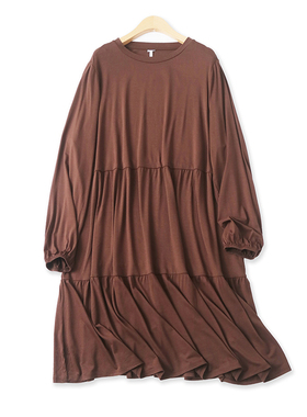 大码连衣裙夏秋季新款外贸女装百搭拼接宽松套头长袖中长裙16809