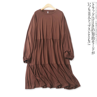 百搭拼接宽松套头长袖 大码 外贸女装 新款 中长裙16809 连衣裙夏秋季