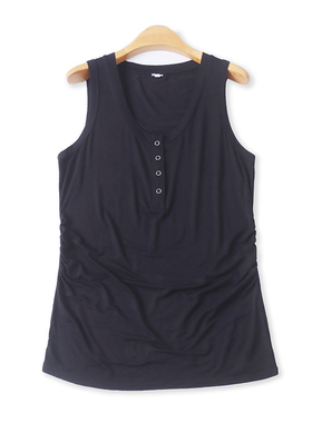 无袖背心春夏新款外贸女装百搭高弹力修身圆领套头褶皱上衣17523