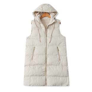 中长棉马甲冬季新款外贸女装休闲保暖修身连帽无袖拉链背心19139