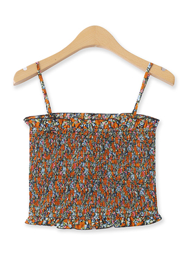 碎花吊带抹胸夏季新款外贸女装百搭修身松紧褶皱木耳边背心16752