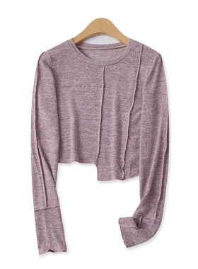 针织衫春季新款外贸女装时尚反拼接不规则显瘦高弹力长袖T恤16450