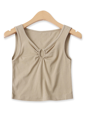 短款背心夏季新款外贸女装百搭时尚心机镂空褶皱显瘦无袖T恤16433