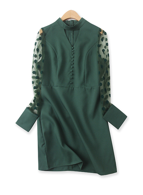 时装连衣裙春夏季新款外贸女装洋气镂空波点网纱长袖中长裙14575