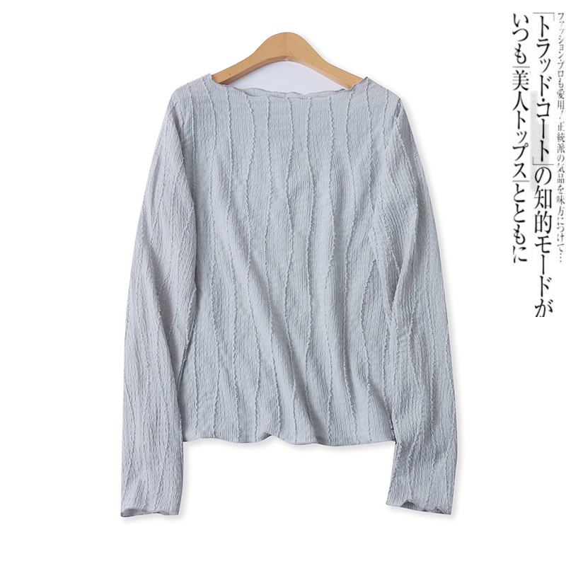 日单打底衫春季新款外贸女装时尚百搭木耳边宽松圆领长袖T恤17804