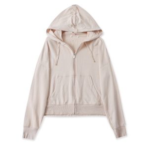 拉链外套19485 百搭休闲高弹力长袖 莫代尔连帽卫衣春新款 外贸女装