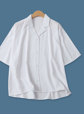 日单休闲衬衣夏新款外贸女装纯色百搭单排扣大版型短袖衬衫16635