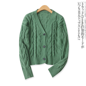 外贸女装 新款 时尚 慵懒单排扣修身 毛衣17165 麻花针织开衫 长袖 秋季