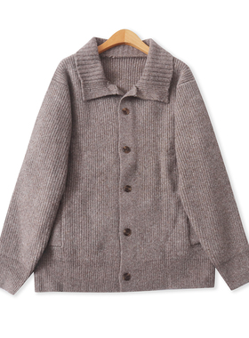 针织毛衣开衫冬季新款外贸女装百搭翻领单排扣加厚长袖外套19474