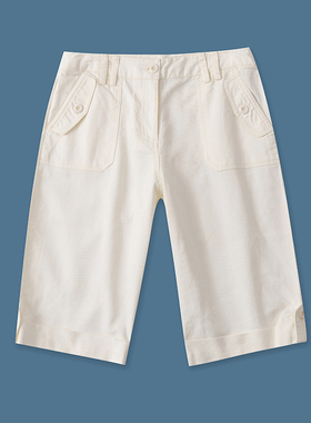 休闲中裤夏季新款外贸女装百搭多口袋翻边裤脚口修身五分裤16706