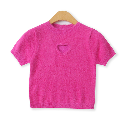 马海毛针织衫秋季新款外贸女装百搭短款镂空修身短袖打底衫18821