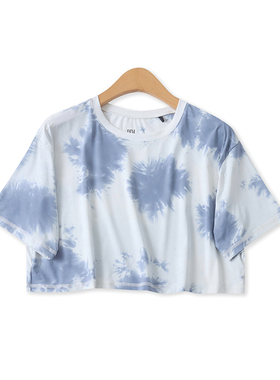 冰丝速干T恤夏季新款外贸女装百搭露脐圆领宽松扎染短袖上衣17885