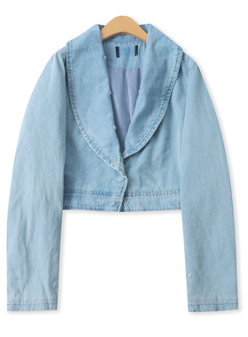 水洗牛仔短外套春新款外贸女装时尚翻领一粒扣长袖拼接夹克19328