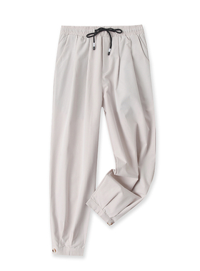 休闲裤春秋季新款外贸男女大码松紧高腰修身斜插袋束口长裤14599