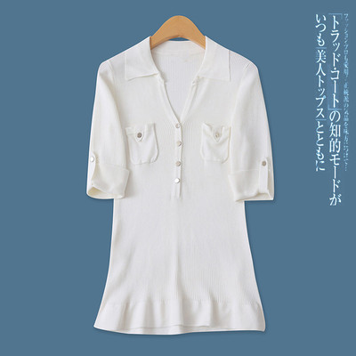 翻边短袖百搭时尚POLO领针织T恤