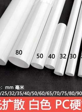 PC灯白透光乳奶白光扩散PC聚碳酸酯硬圆管光柔和25/40/50/80/100