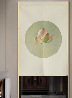 中式荷花门帘家用卧室隔断帘玄关卫生间挂帘厕所免打孔半帘遮挡帘