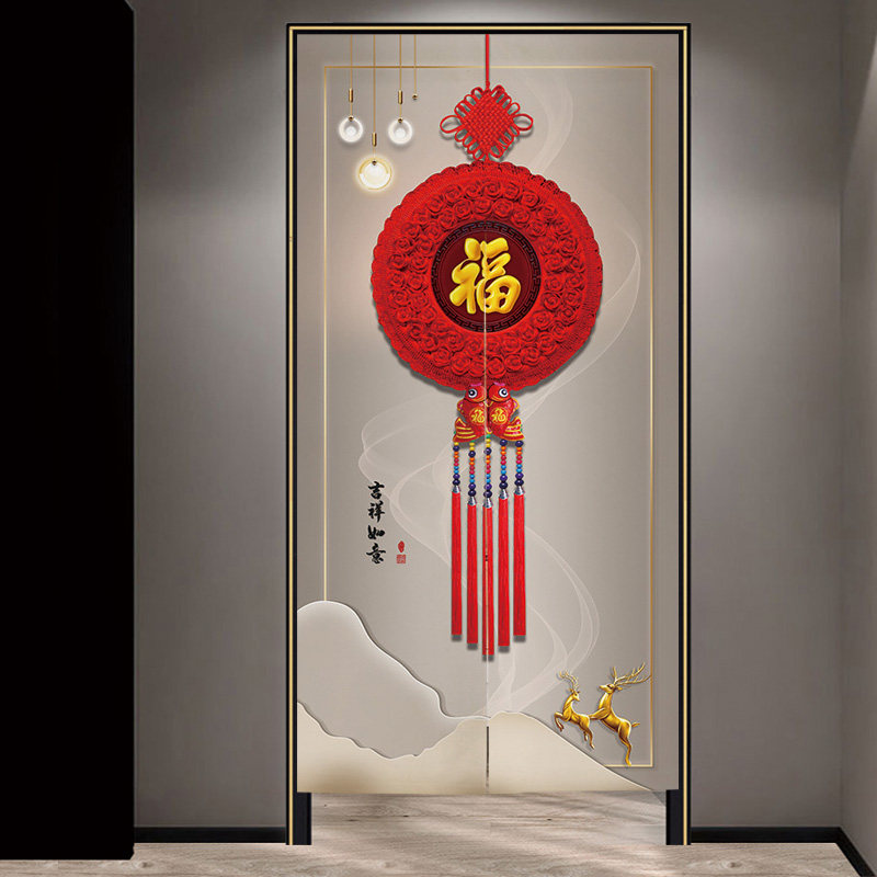 免打孔加厚防水棉麻布艺新中式