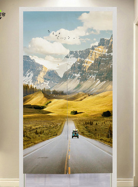 ins北欧风景装饰画隔断帘卧室厨房挂帘卫生间魔术贴长款门帘布艺
