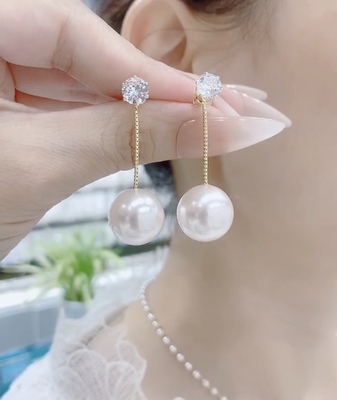 白锆石纯银针防过敏耳钉两戴珍珠耳坠简约耳环女气质2025年新款潮