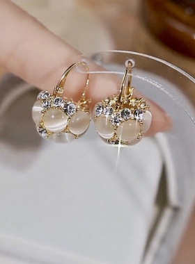 猫眼石花篮球球耳环超仙气质百搭2026年新款潮韩国网红高级感耳坠