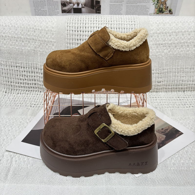 2025新款增高厚底加绒勃肯鞋女冬季绒面保暖棉鞋一脚蹬懒人雪地靴