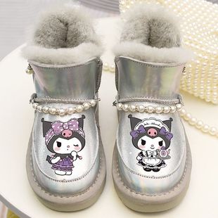 女童真皮防水雪地靴羊皮毛一体棉靴2025冬季保暖童鞋雪地棉公主靴