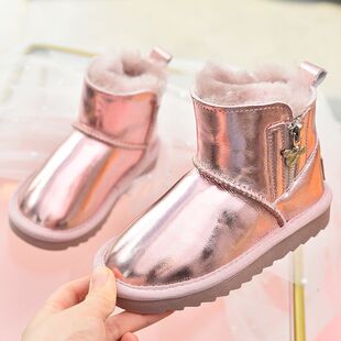 儿童雪地靴2025冬季皮毛一体女童鞋防水加厚羊毛短靴子真皮大棉鞋
