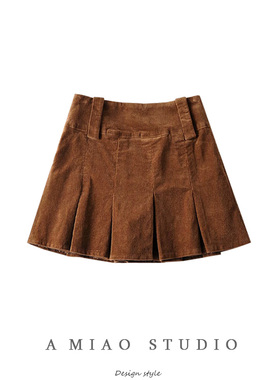 美式复古防走光高腰半身裙秋冬新款女灯芯绒A字百褶裙短裙半裙女