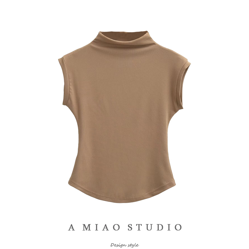 纯欲辣妹半高领蚂蚁腰小飞袖T恤