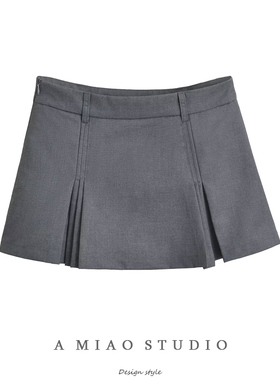 高级感学院风低腰百褶灰色半身裙女夏季防走光a字西装短裙女裙子