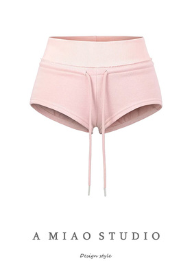 美式高街辣妹大长腿抽绳松紧腰热裤女前短后长性感超短裤居家裤子