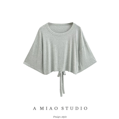 慵懒短款大露背运动罩衫短袖T恤