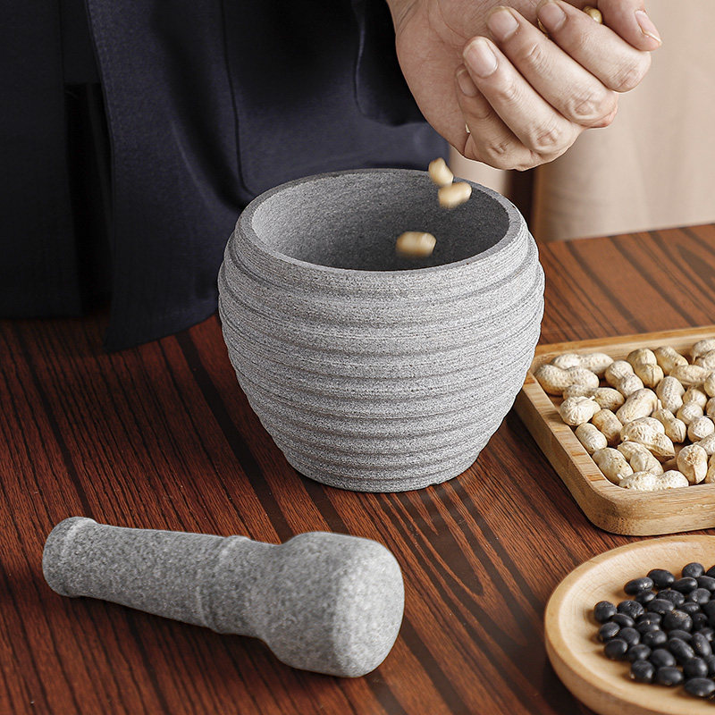 家用石臼蒜臼捣药臼天然青石蒜泥器捣蒜器压蒜罐辅食老式石蒜臼子