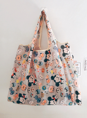 ins韩版藕色卡通环保袋少女心购物袋折叠便携收纳袋大容量加大号