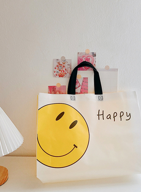 黄色笑脸大号无纺布袋卡通ins风高颜值礼品袋手提袋服装包装袋