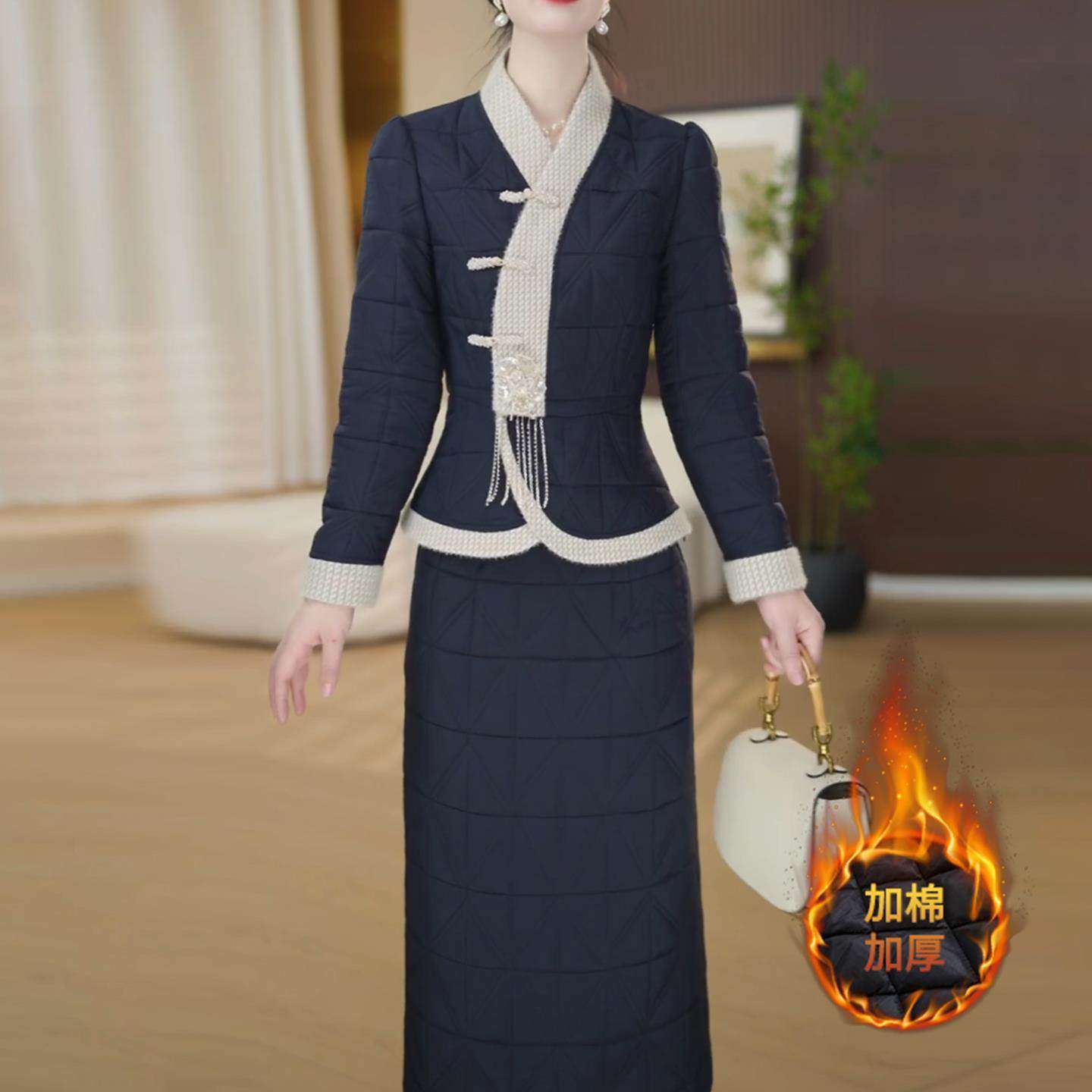 小香风套装连衣裙2025新款秋冬十三行爆款夹棉巨好看高级感两件套,女装/女士精品,时尚套装,淘宝优惠券,粉丝福利购,淘宝优惠卷