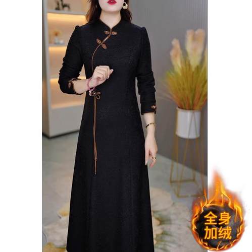 加绒连衣裙女2025秋季新款气质妈妈小香风套装夹棉加厚秋冬裙子