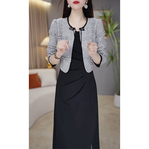 小香风洋气长袖两件套连衣裙女2025春秋新款妈妈高端精致套装裙子