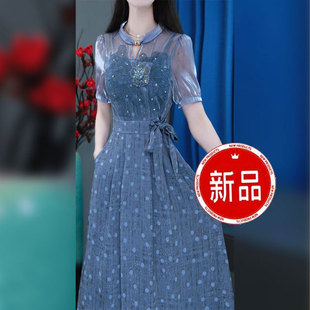 梦莎姿广州十三行女装爆款连衣裙2025新款立体花朵系带波点裙子夏