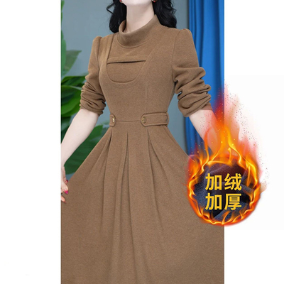 梦莎姿加绒加厚连衣裙女冬季2025新款修身减龄通勤风爆款a字裙冬