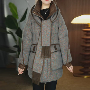 嘉兴平湖羽绒服女款冬季2025新款爆款九江品牌中长款妈妈连帽外套