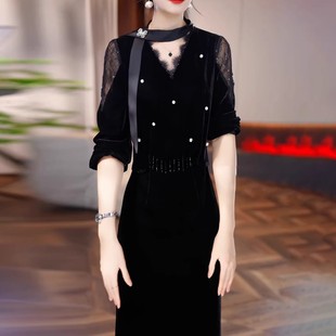 连衣裙2025新款女秋冬十三行爆款加厚丝绒贵夫人轻奢高级感配大衣