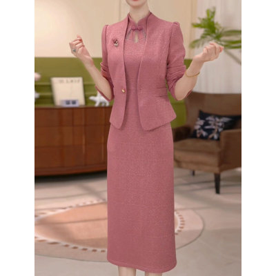 喜婆婆婚宴装2025新款春秋轻奢高级感高端结婚订婚妈妈礼服两件套