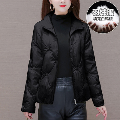 时尚洋气黑色羽绒服女士轻薄短款高端外套妈妈秋冬季2025新款爆款