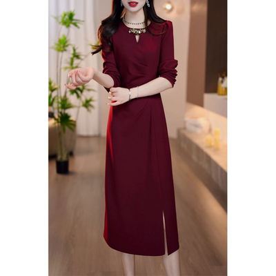 长袖高档流行爆款连衣裙女2025年春秋新款喜婆婆妈妈婚宴礼服裙子