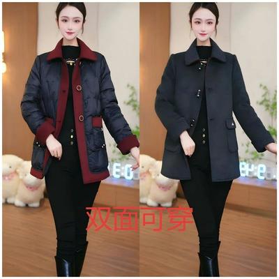 2025新款今年流行爆款秋冬白鸭绒羊毛羽绒服大衣外套双面双穿加厚