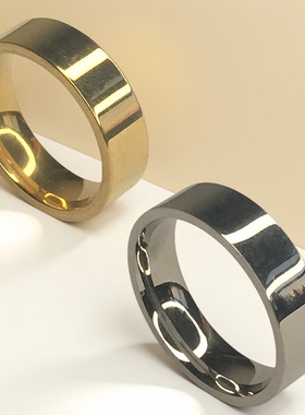 镜面反光戒指宽平面反光圆环银色亮面指环金色不锈钢魔术戒指饰品